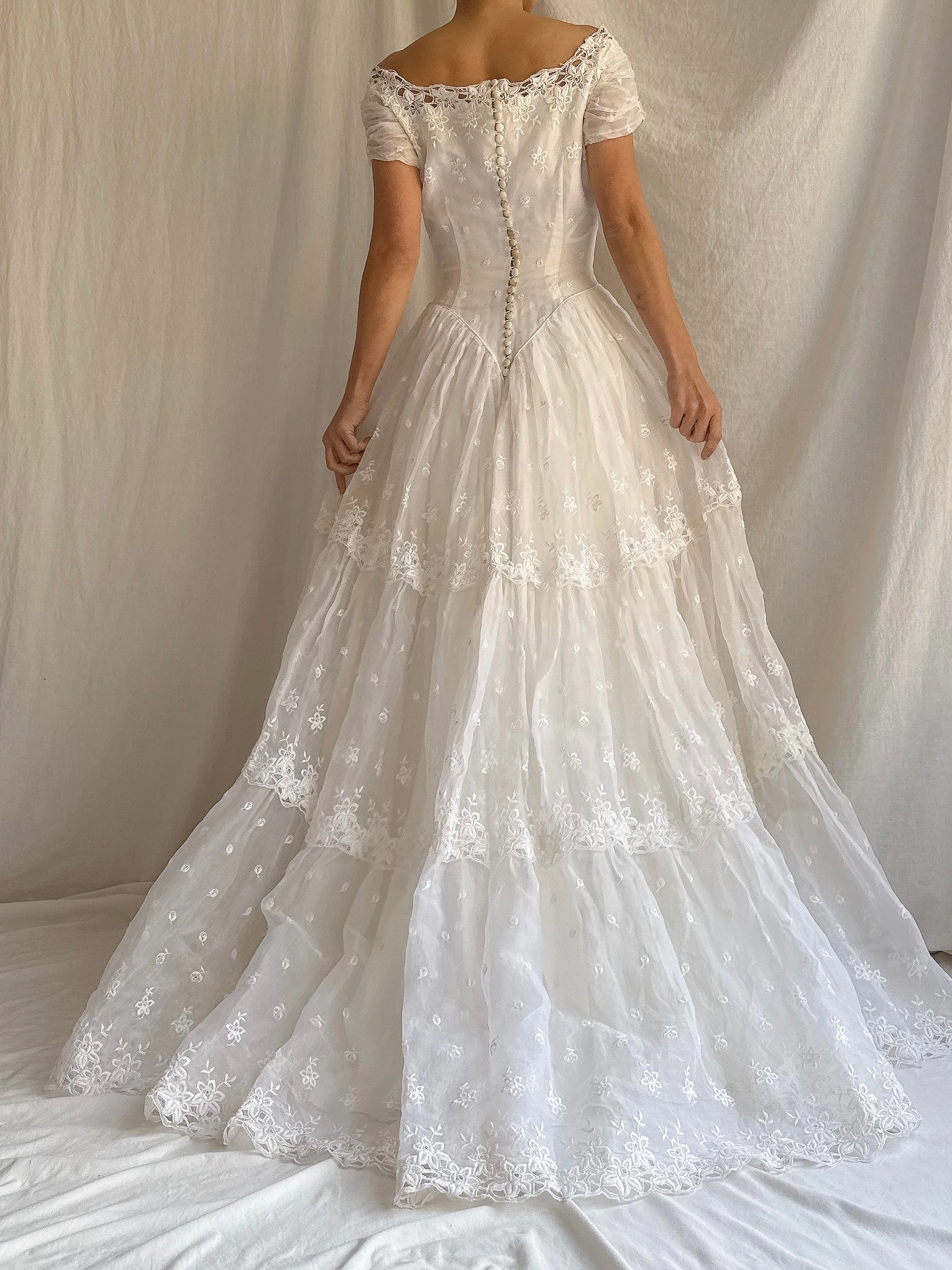 RESERVED for Colette 1950s Organdy Embroidered Gown - XS