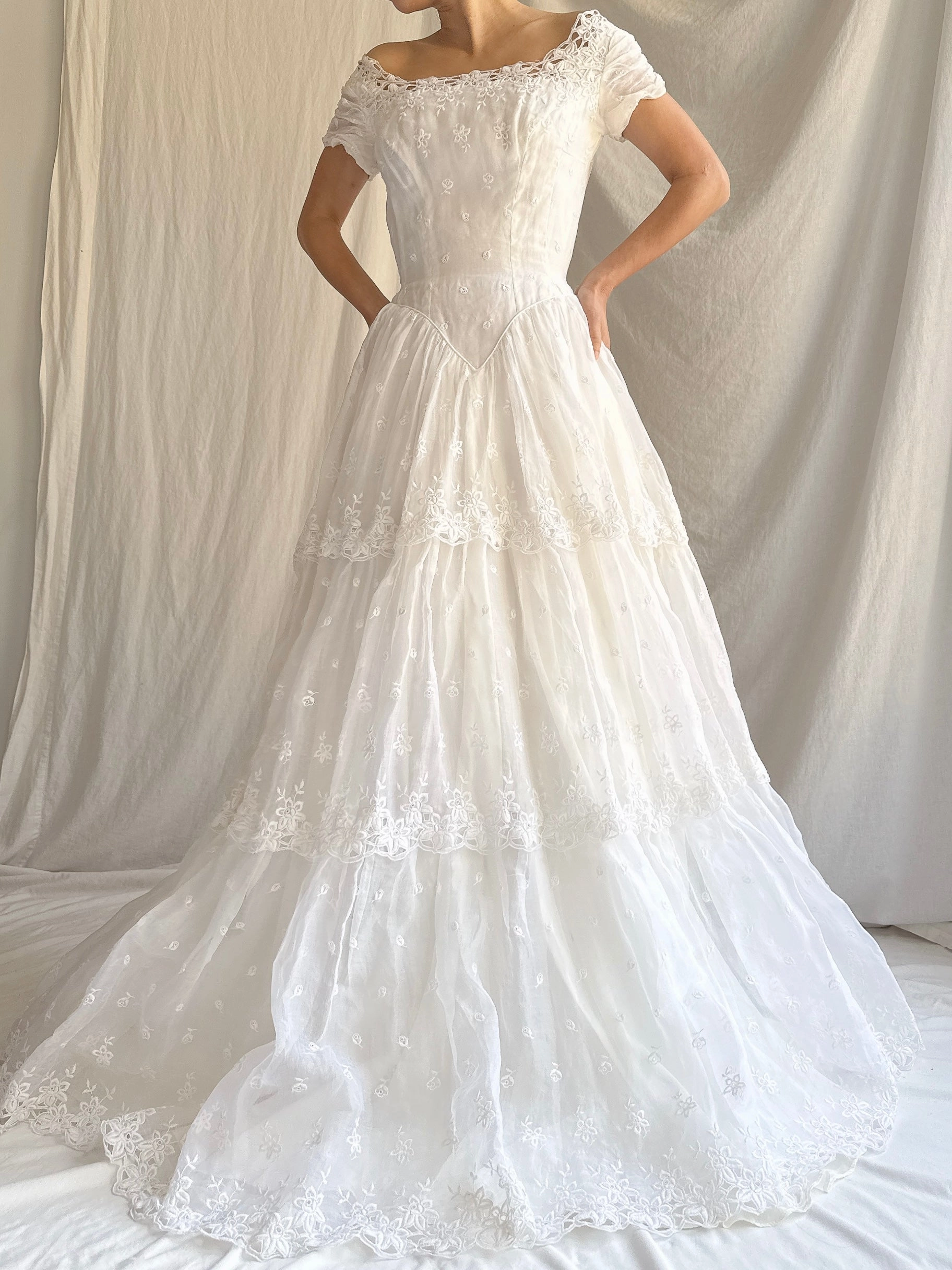 RESERVED for Colette 1950s Organdy Embroidered Gown - XS