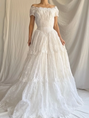RESERVED for Colette 1950s Organdy Embroidered Gown - XS