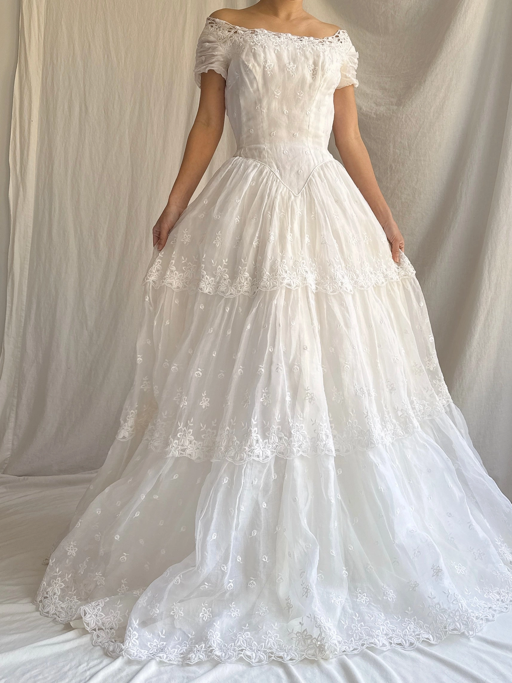 RESERVED for Colette 1950s Organdy Embroidered Gown - XS
