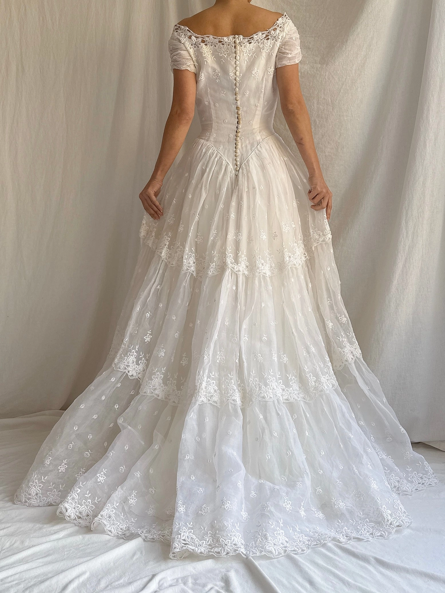 RESERVED for Colette 1950s Organdy Embroidered Gown - XS