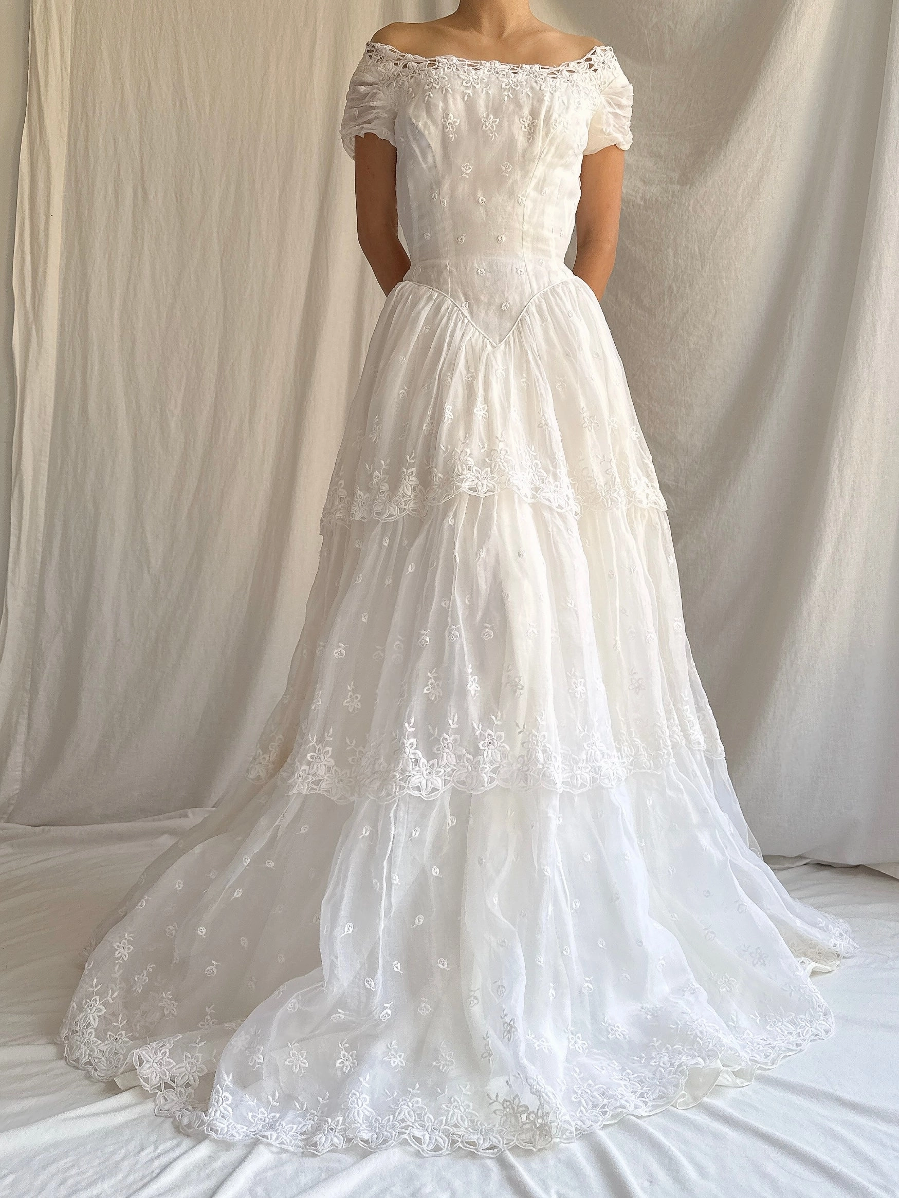 RESERVED for Colette 1950s Organdy Embroidered Gown - XS