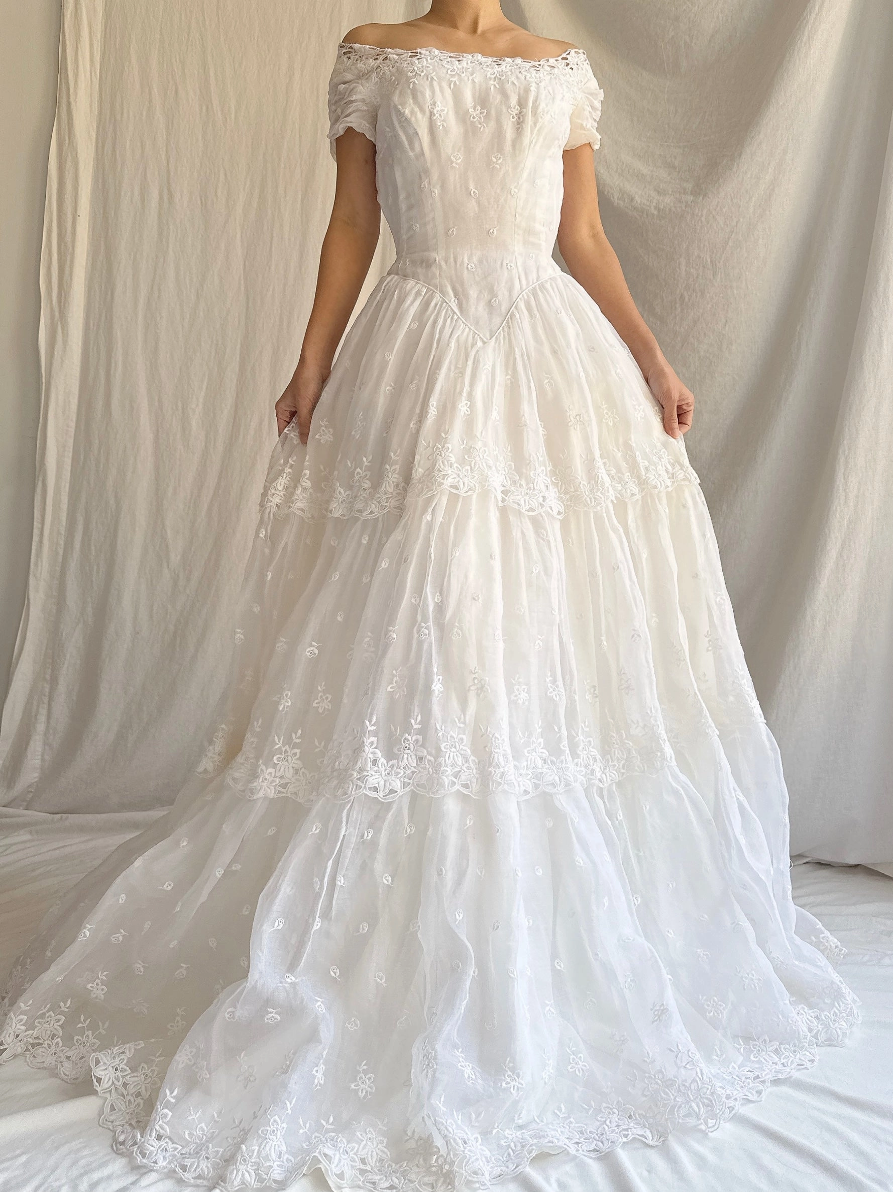 RESERVED for Colette 1950s Organdy Embroidered Gown - XS