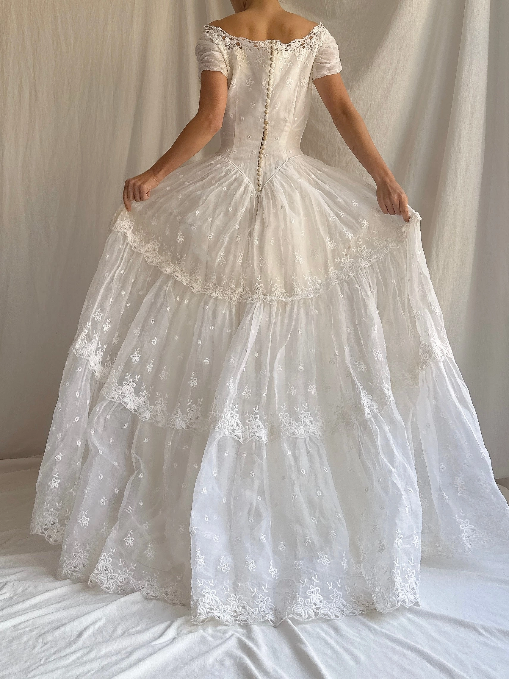 RESERVED for Colette 1950s Organdy Embroidered Gown - XS