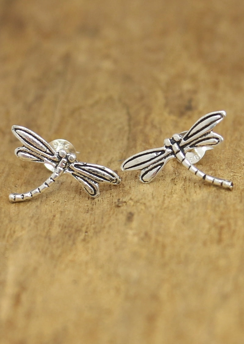 Silver Enchanted Dragonfly Studs