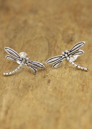 Silver Enchanted Dragonfly Studs