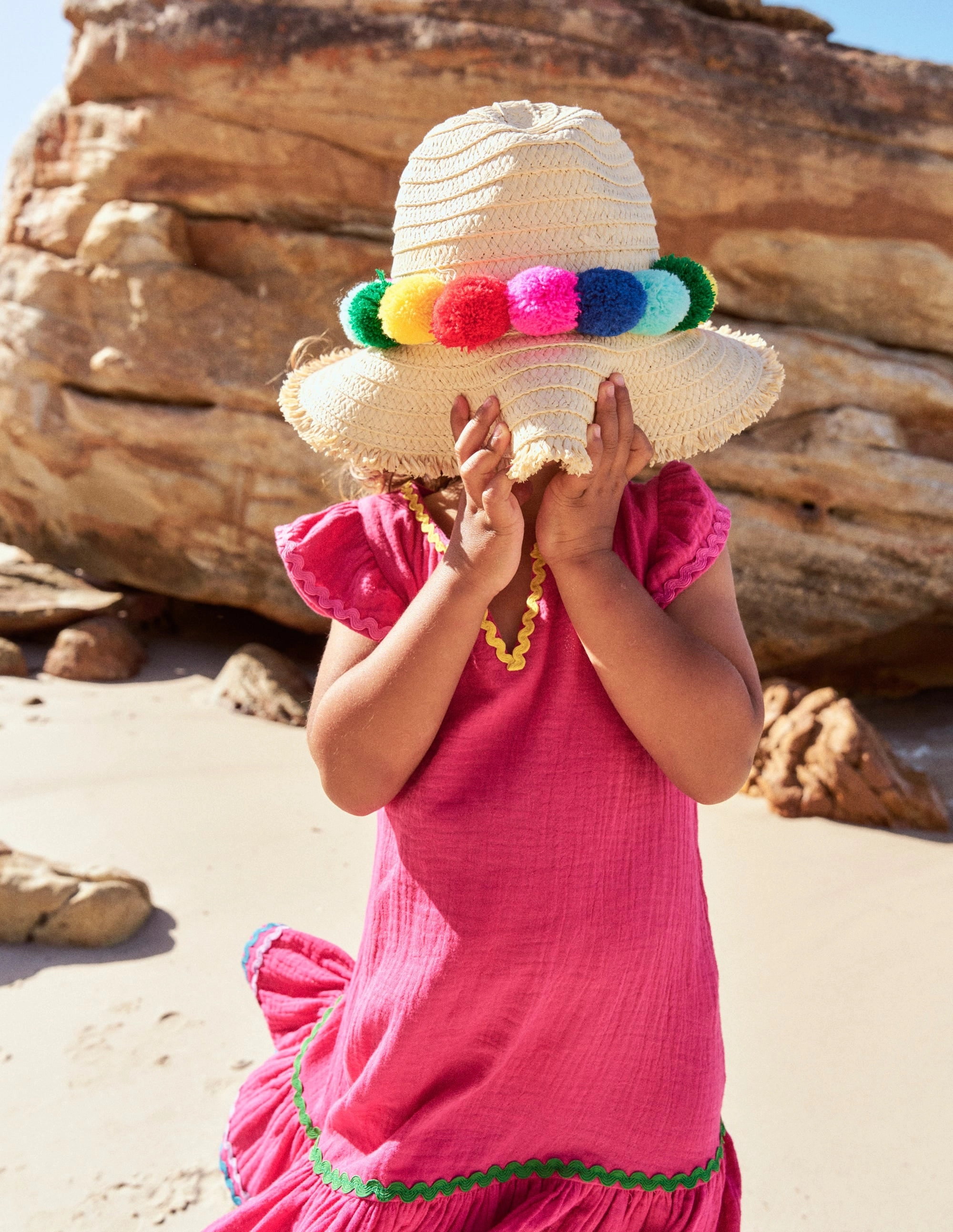 Straw Hat-Multi Pom