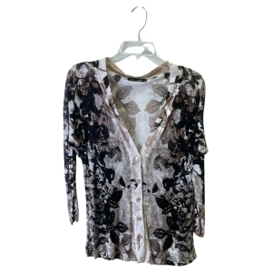 Sweater Cardigan By Nic   Zoe In Black & Cream, Size:L