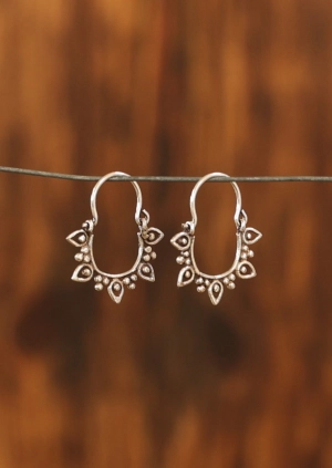 Tribal Teardrop Silver Hoop Earrings