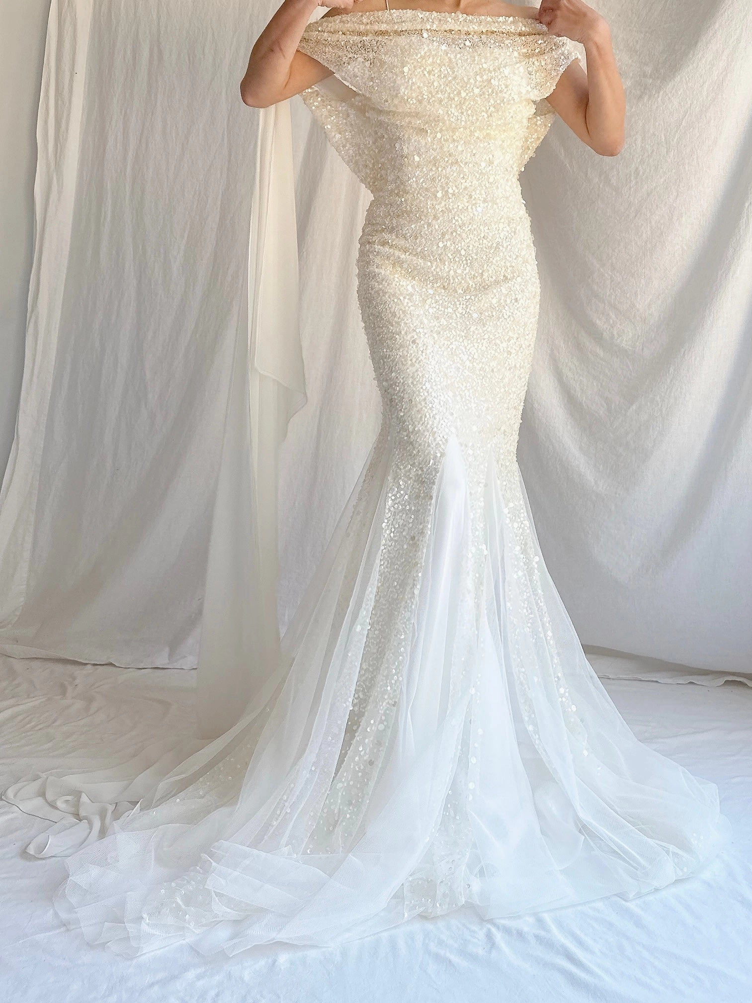 Vintage Beaded Cowl/Off-the-Shoulder Gown - M/8