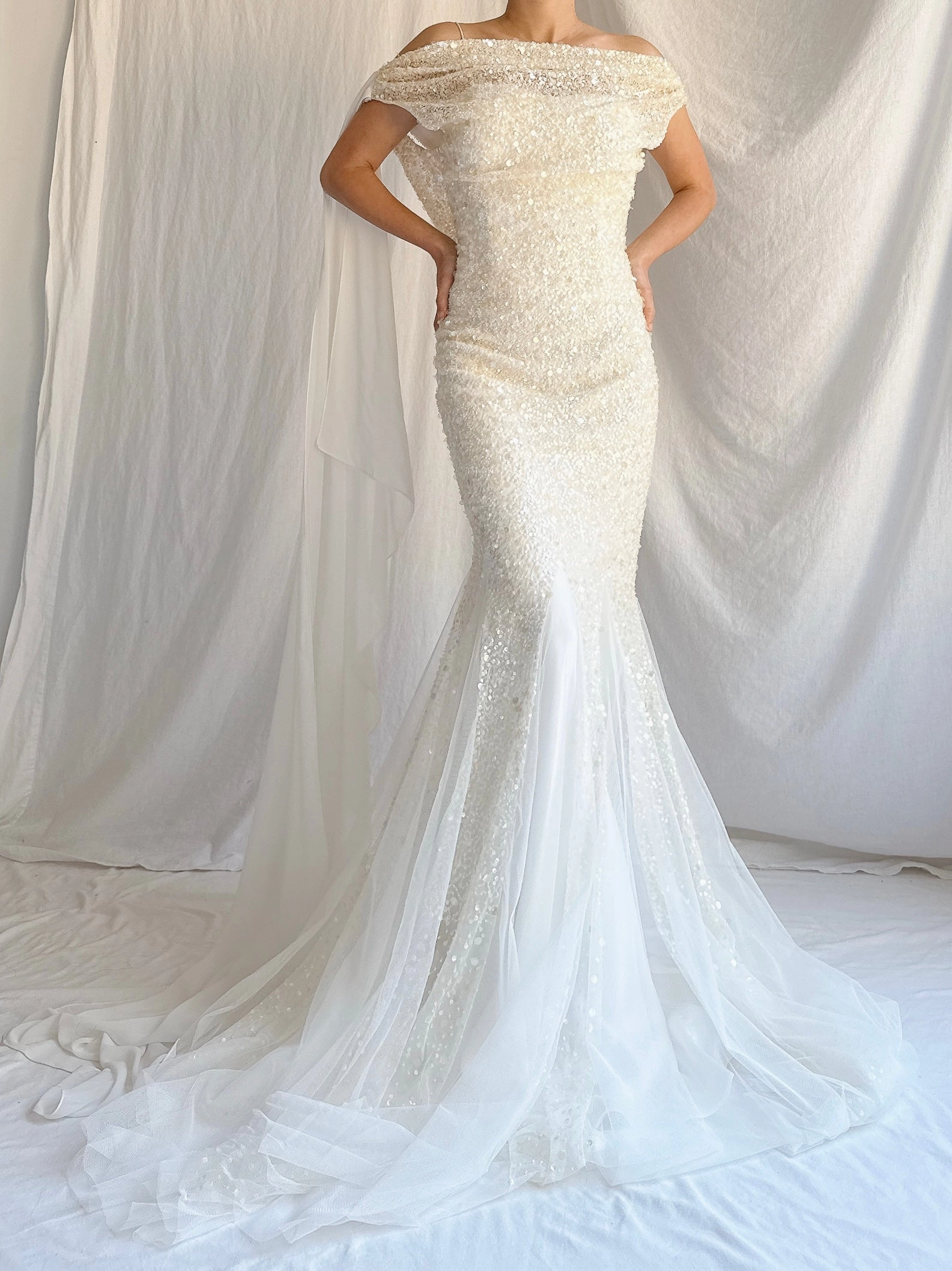 Vintage Beaded Cowl/Off-the-Shoulder Gown - M/8