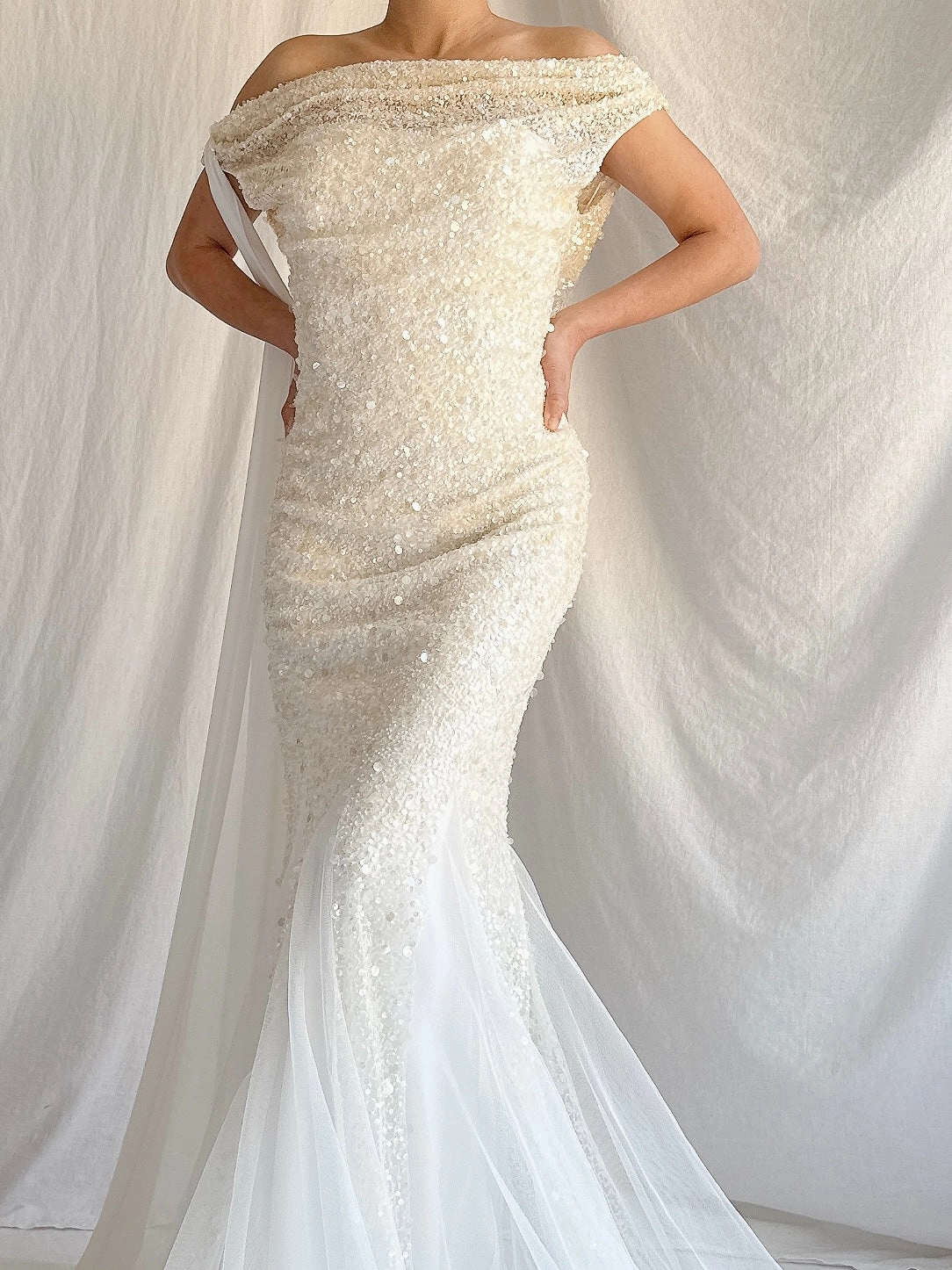 Vintage Beaded Cowl/Off-the-Shoulder Gown - M/8