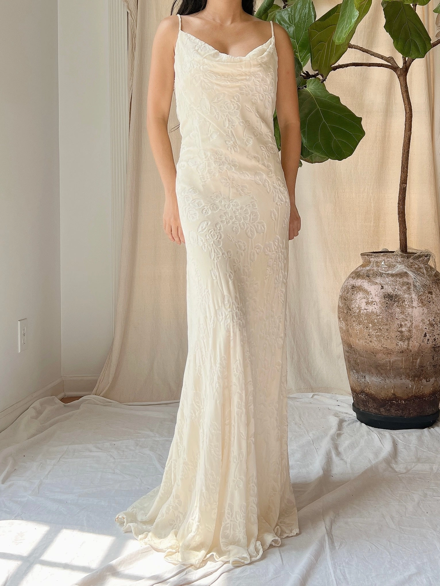 Vintage Bias Cut Devore Velvet Dress - M/L