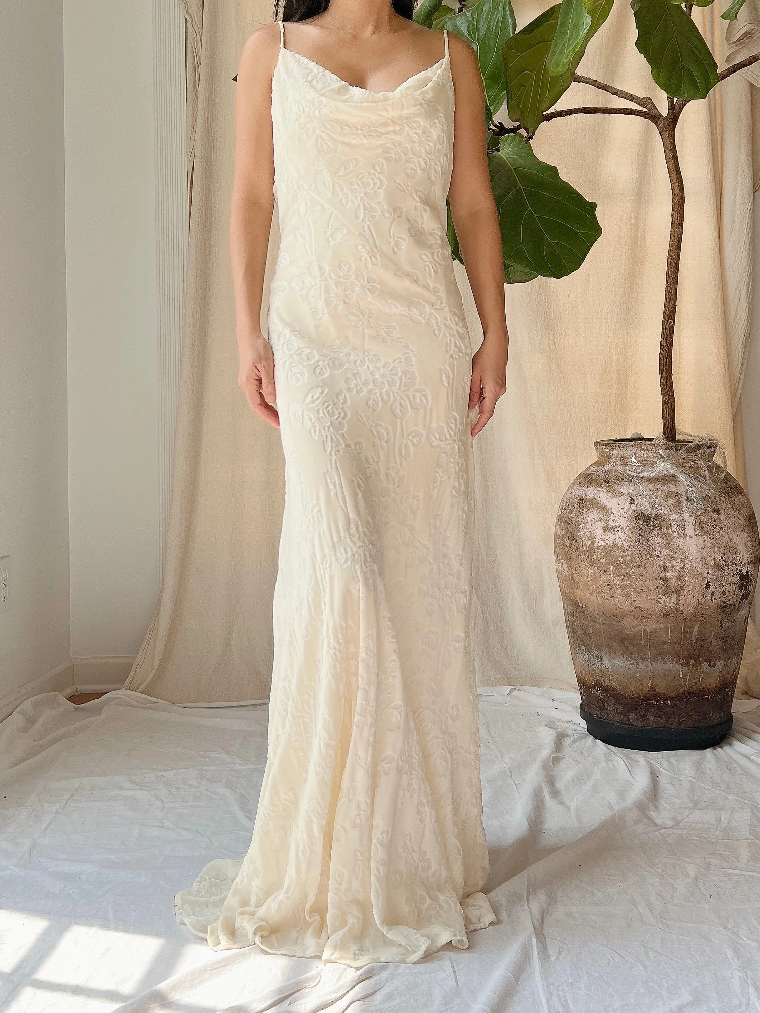 Vintage Bias Cut Devore Velvet Dress - M/L