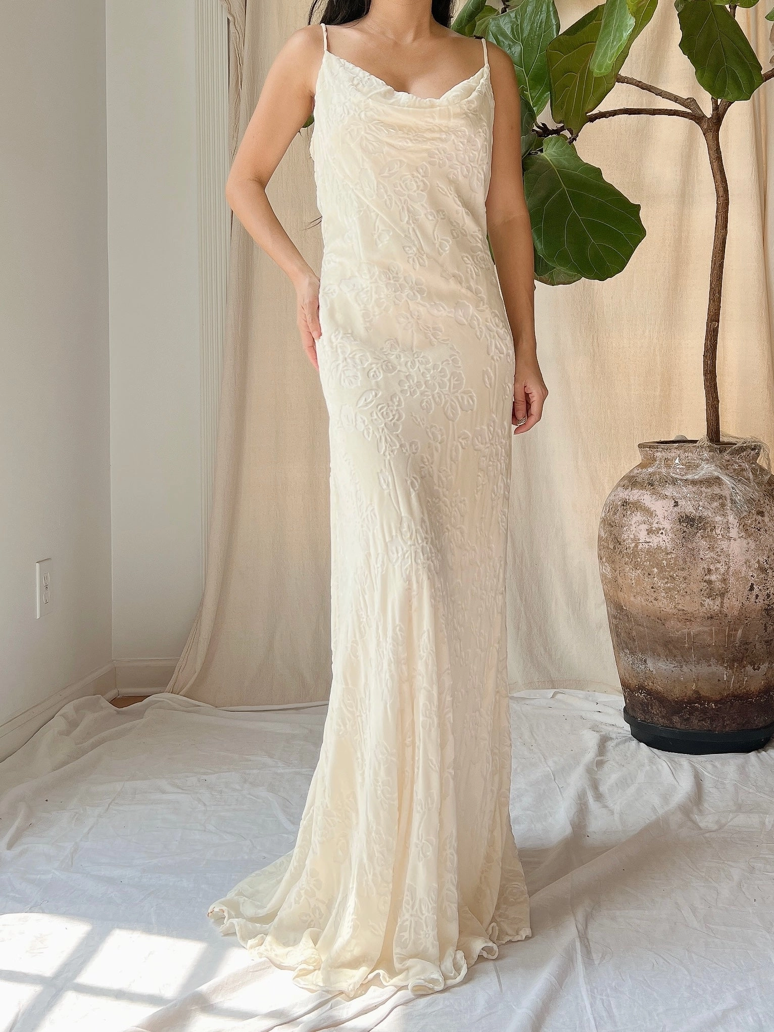 Vintage Bias Cut Devore Velvet Dress - M/L