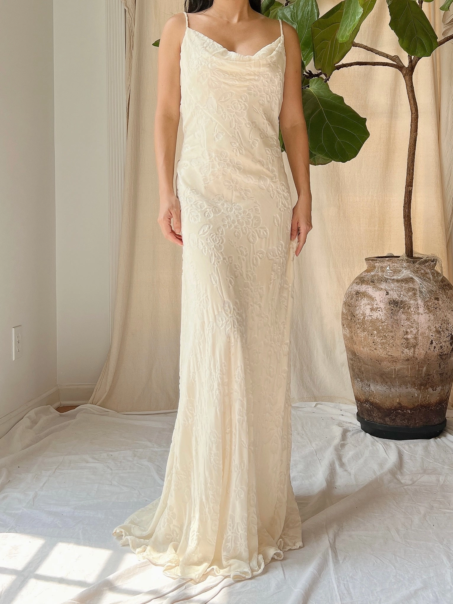 Vintage Bias Cut Devore Velvet Dress - M/L