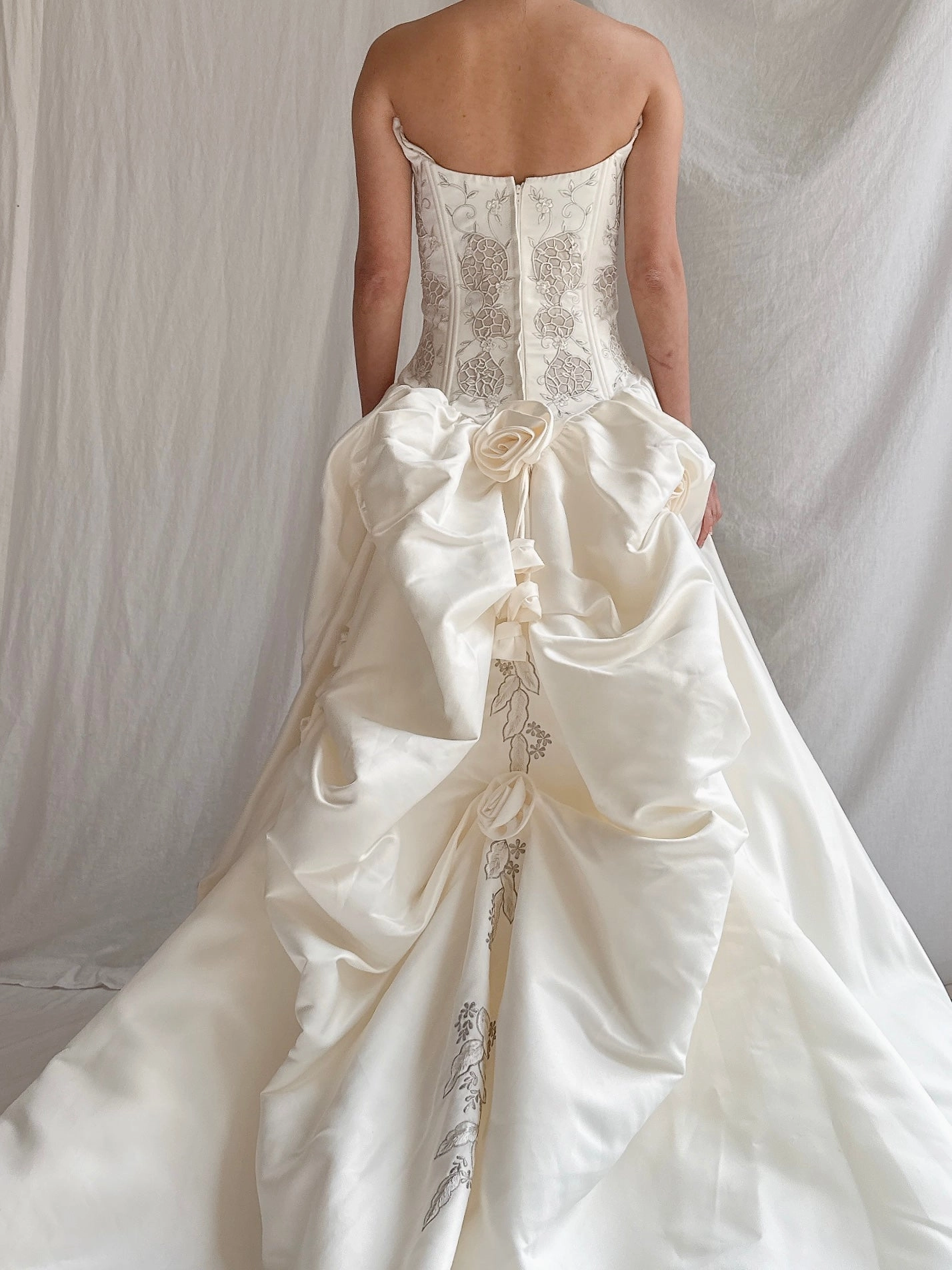 Vintage Bustier Basque Waist Ruched Gown - M