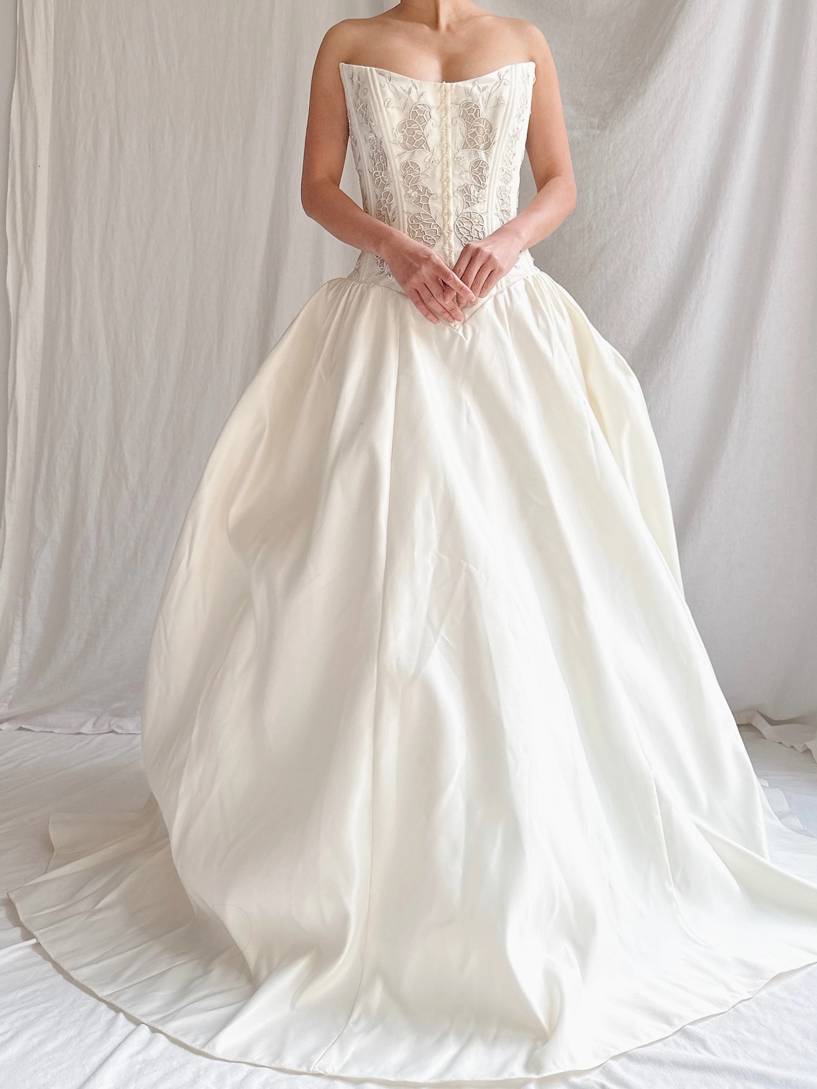 Vintage Bustier Basque Waist Ruched Gown - M