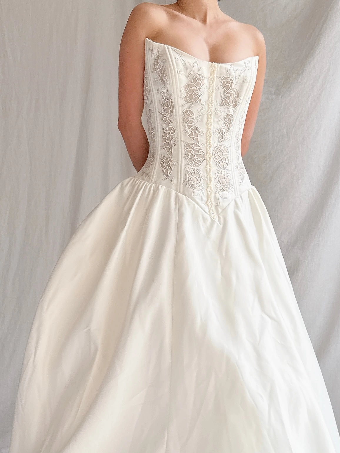 Vintage Bustier Basque Waist Ruched Gown - M