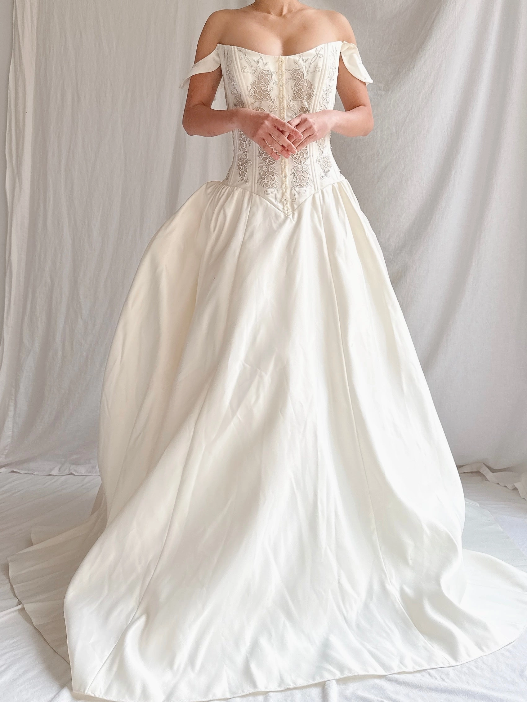Vintage Bustier Basque Waist Ruched Gown - M