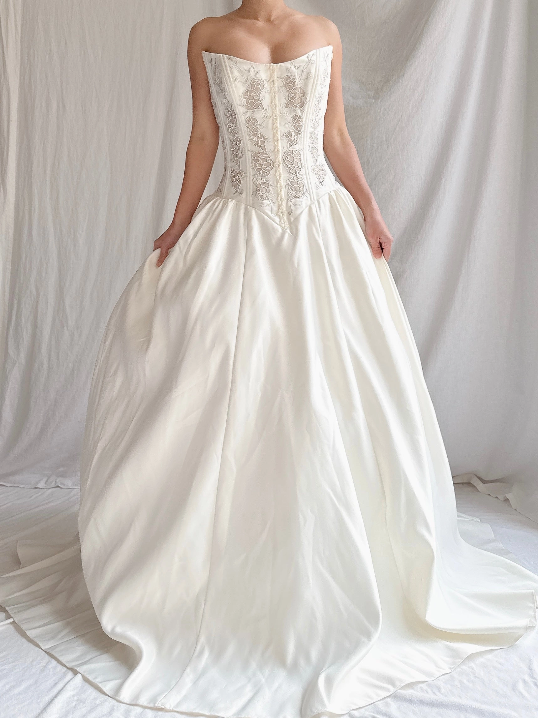 Vintage Bustier Basque Waist Ruched Gown - M