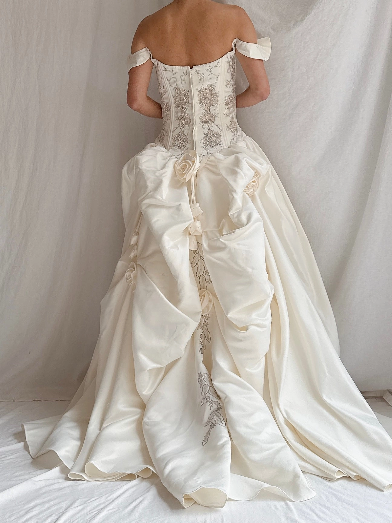 Vintage Bustier Basque Waist Ruched Gown - M
