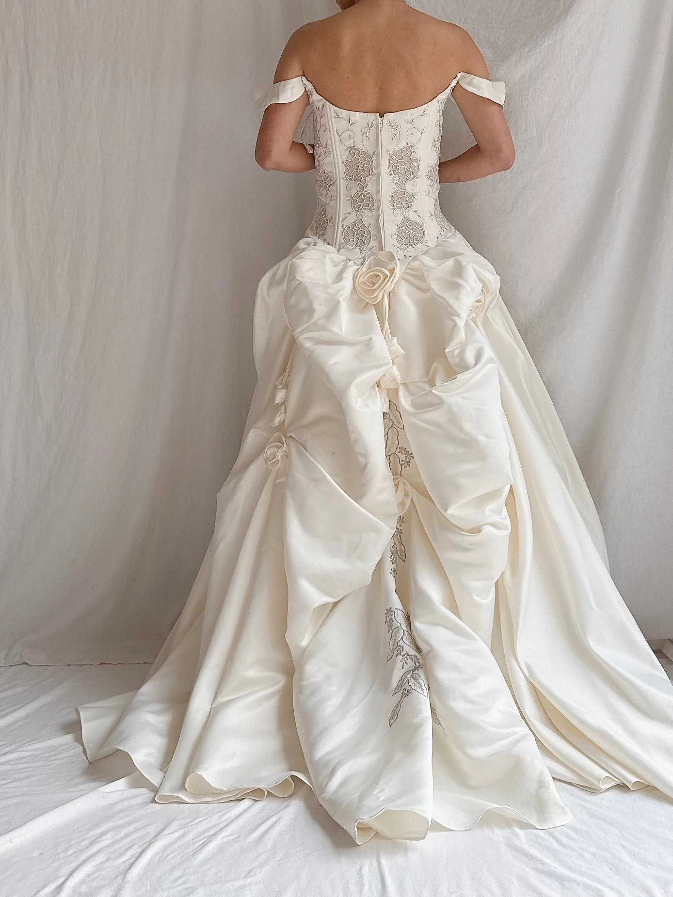 Vintage Bustier Basque Waist Ruched Gown - M