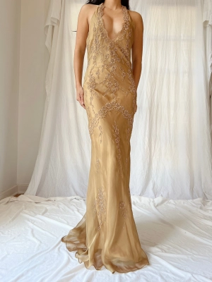 Vintage Gold Chiffon Dress - SM