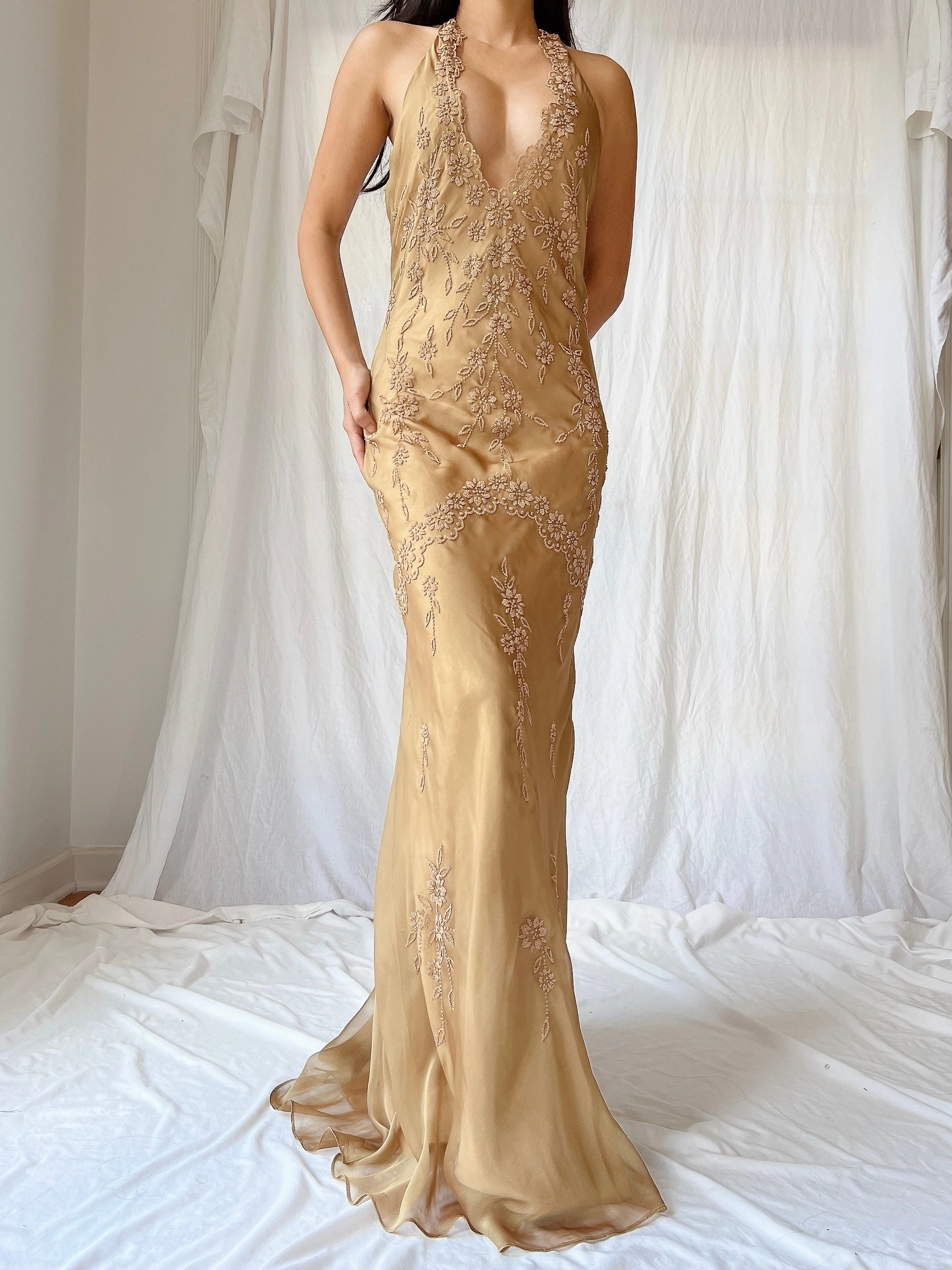 Vintage Gold Chiffon Dress - SM