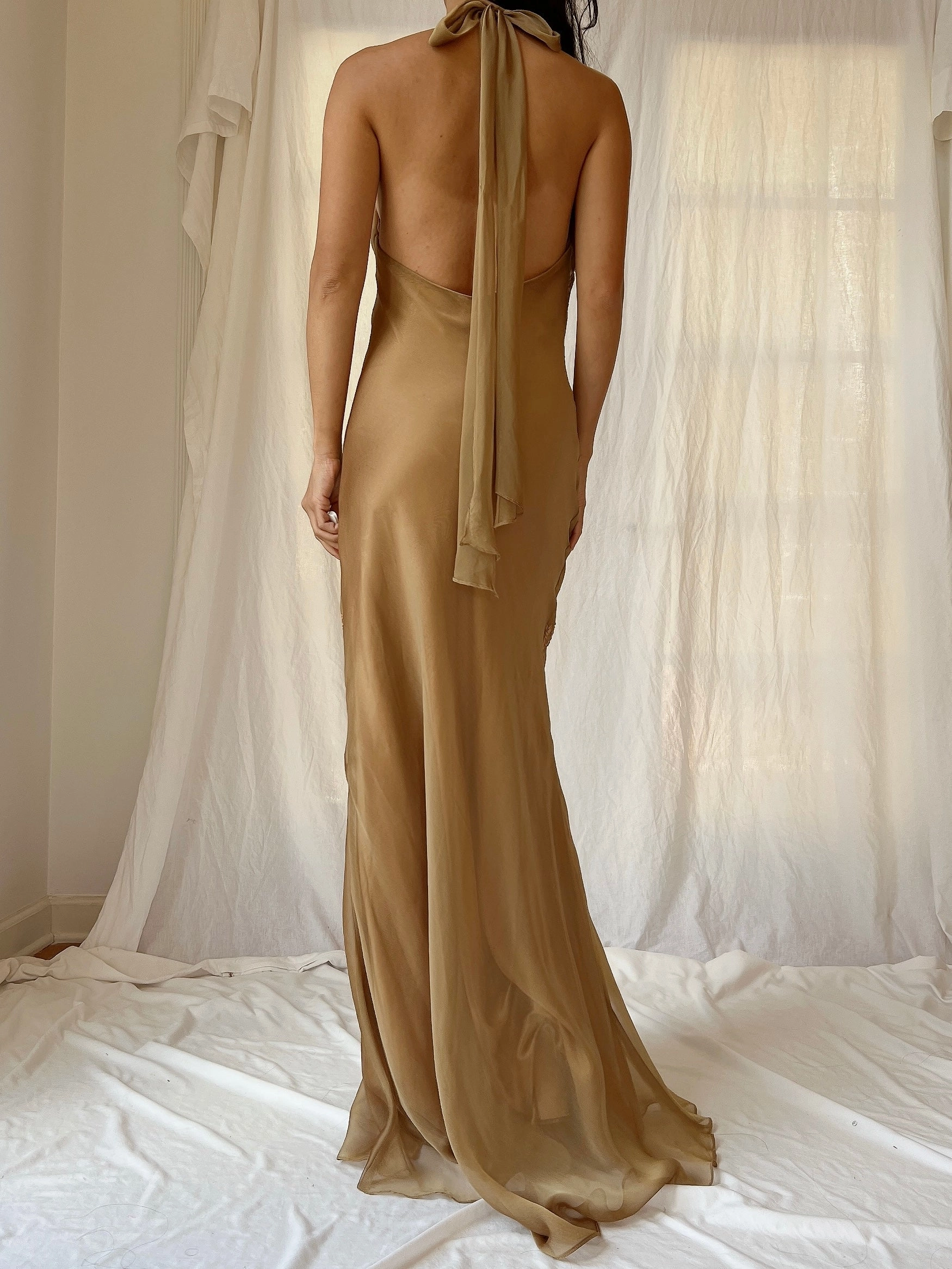 Vintage Gold Chiffon Dress - SM