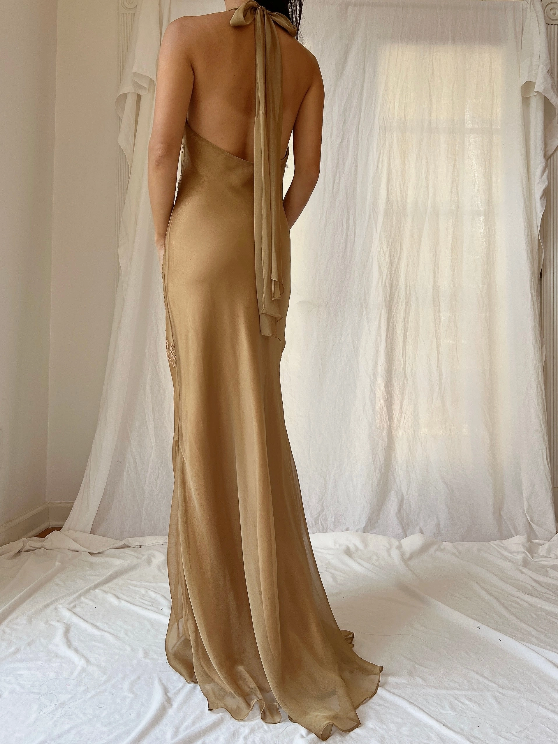 Vintage Gold Chiffon Dress - SM