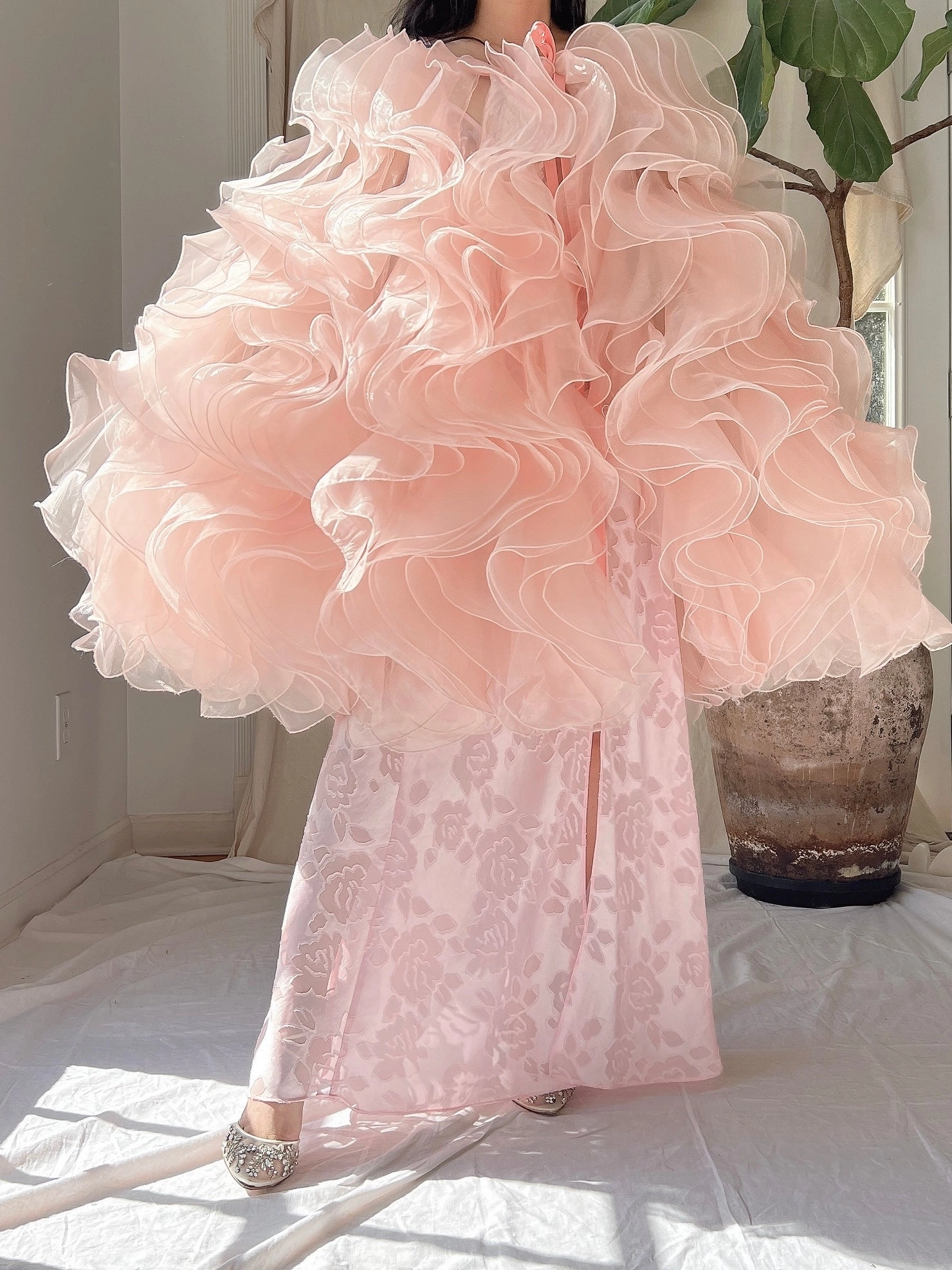 Vintage Pink Ruffle Cape/Overdress - OSFM