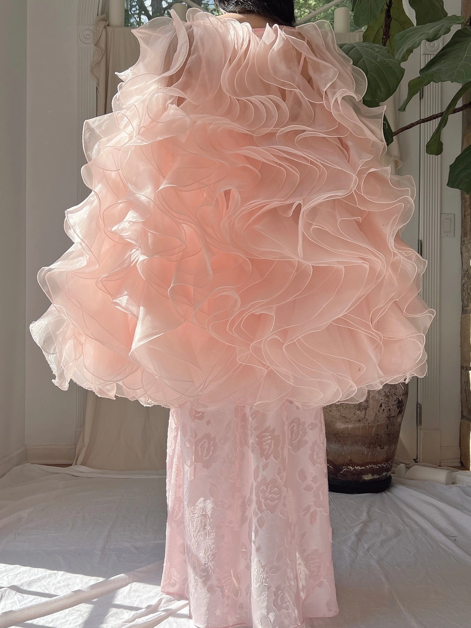 Vintage Pink Ruffle Cape/Overdress - OSFM