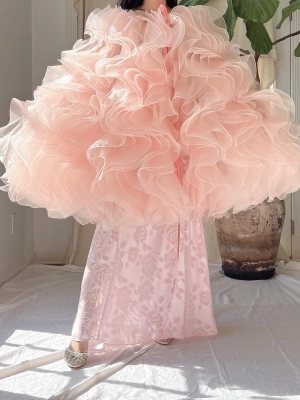 Vintage Pink Ruffle Cape/Overdress - OSFM