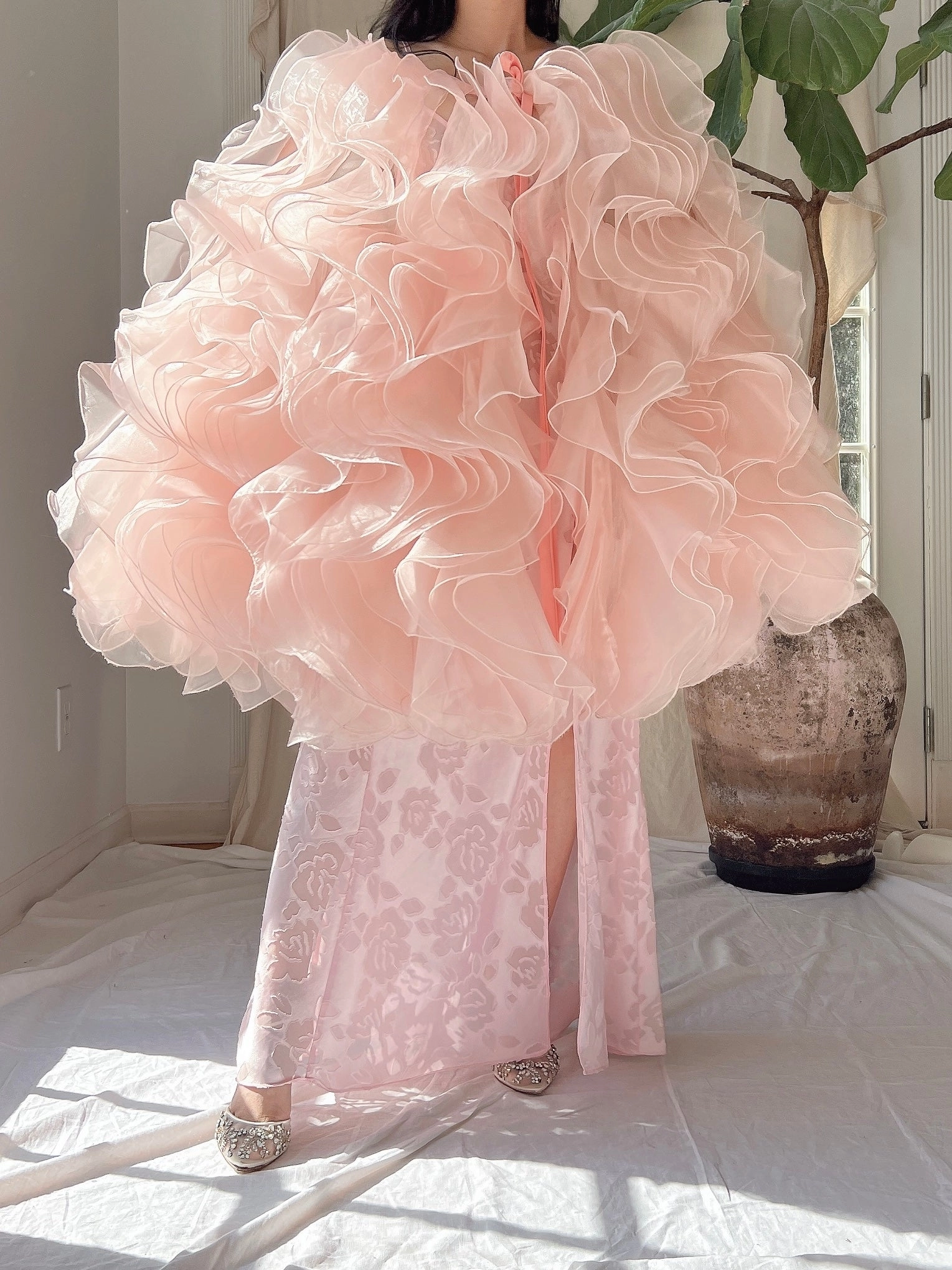 Vintage Pink Ruffle Cape/Overdress - OSFM