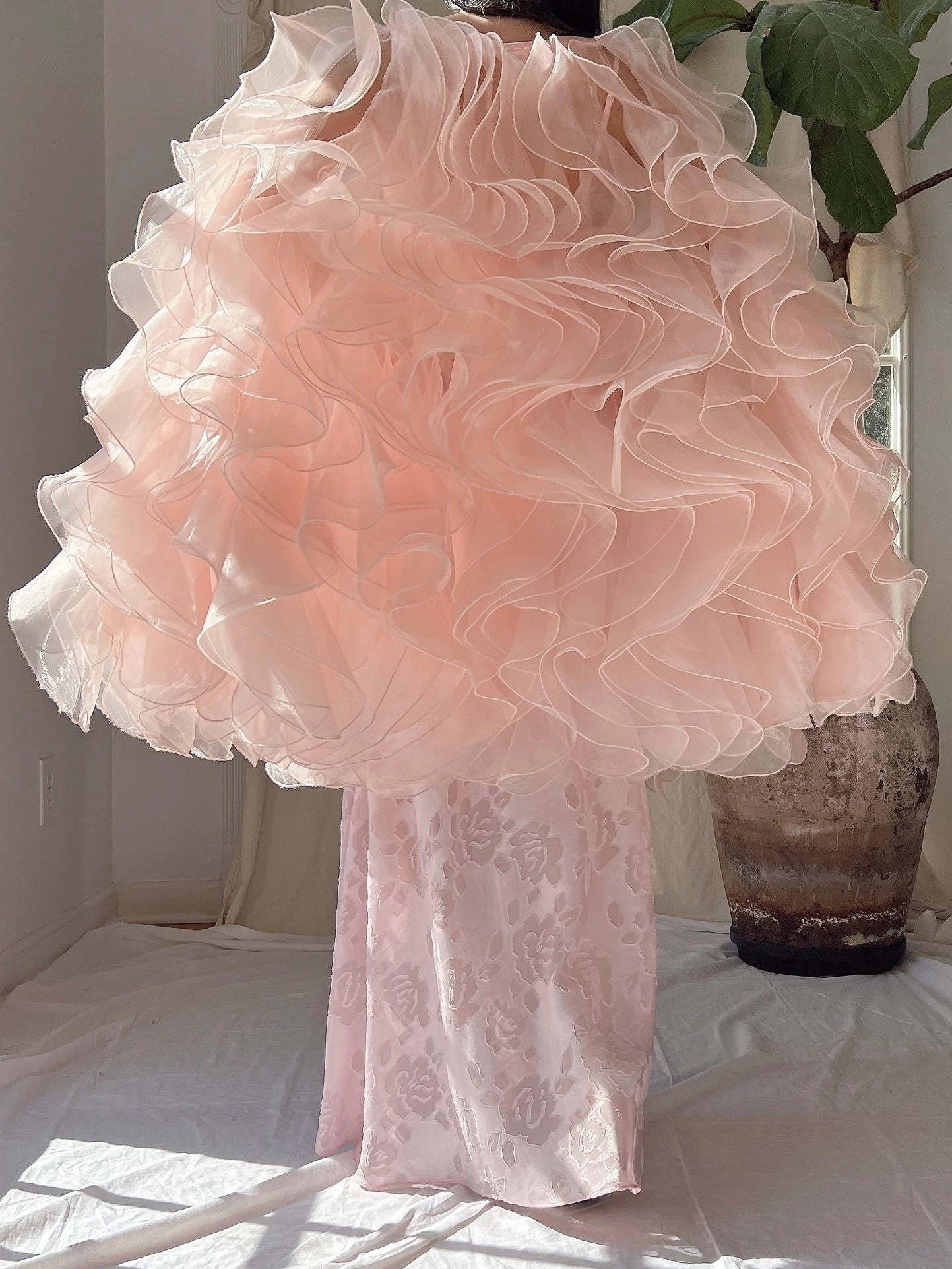 Vintage Pink Ruffle Cape/Overdress - OSFM