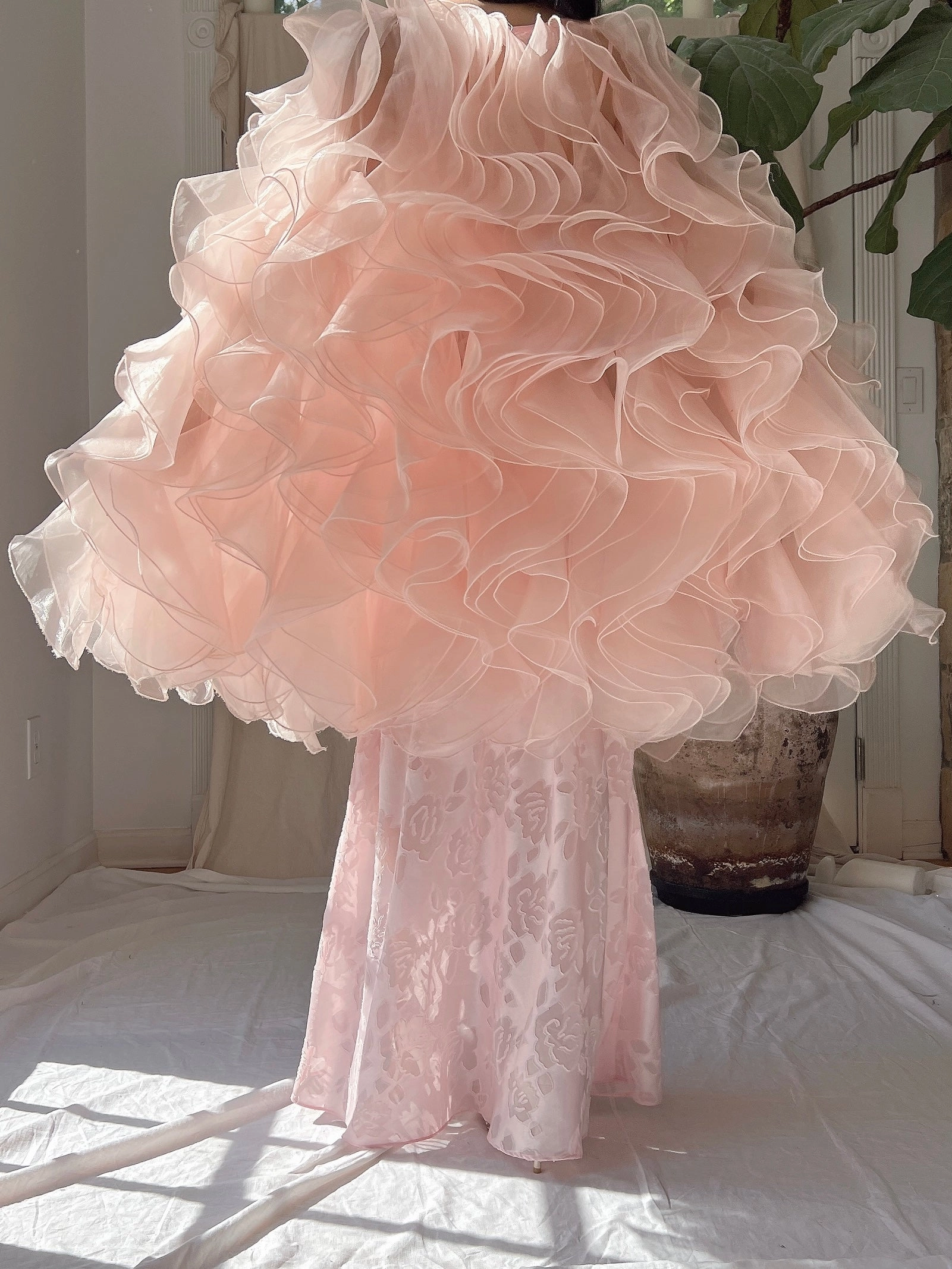 Vintage Pink Ruffle Cape/Overdress - OSFM