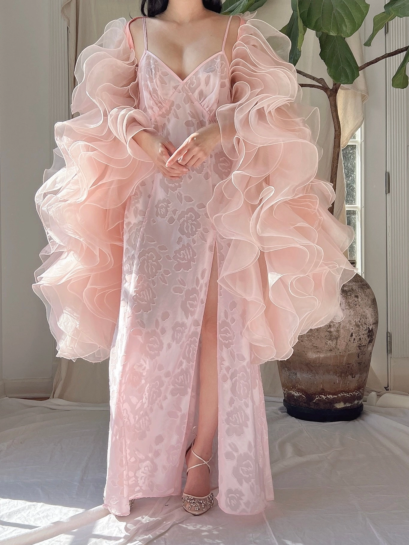 Vintage Pink Ruffle Cape/Overdress - OSFM