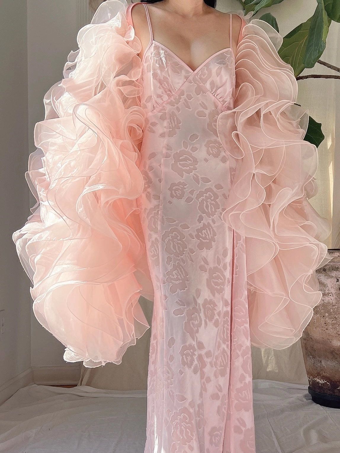 Vintage Pink Ruffle Cape/Overdress - OSFM