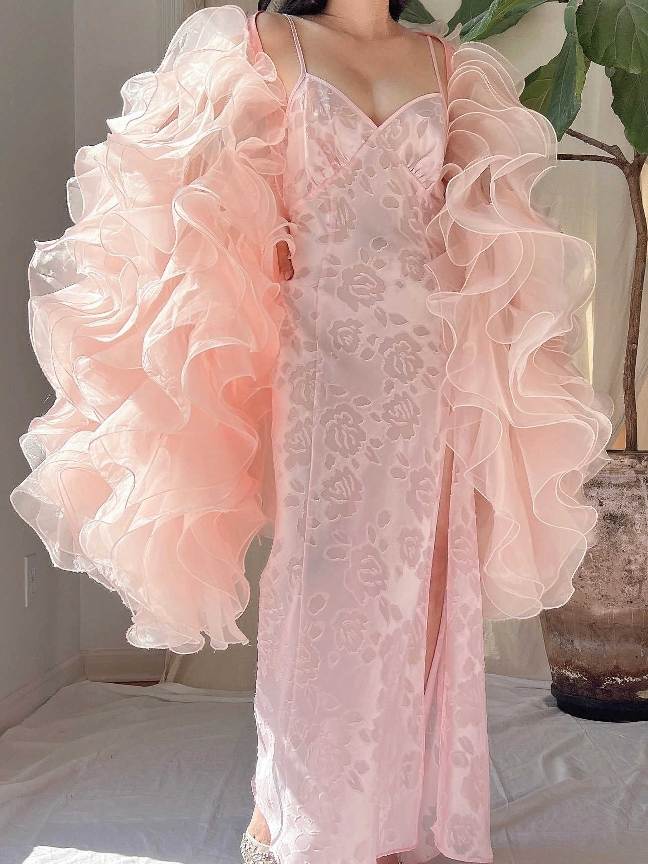 Vintage Pink Ruffle Cape/Overdress - OSFM