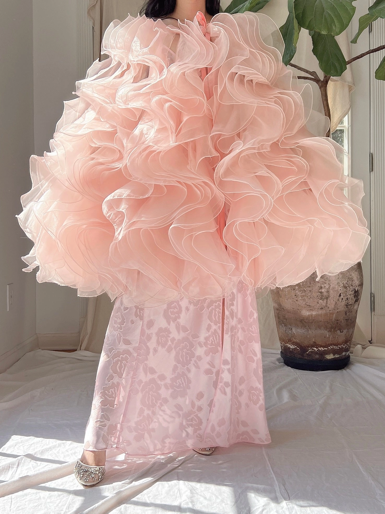 Vintage Pink Ruffle Cape/Overdress - OSFM