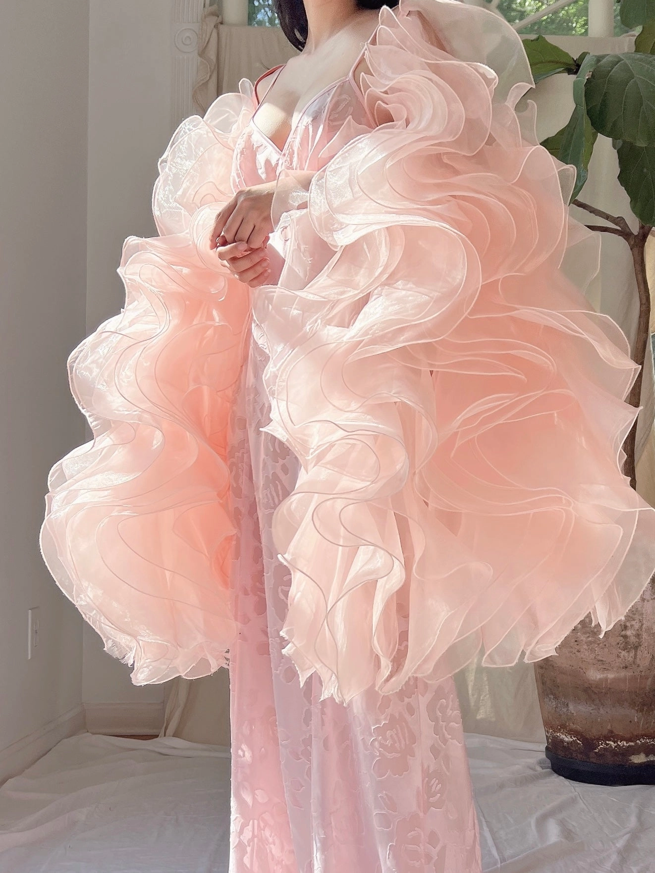 Vintage Pink Ruffle Cape/Overdress - OSFM