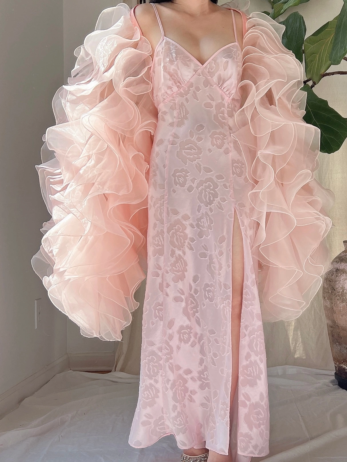 Vintage Pink Ruffle Cape/Overdress - OSFM