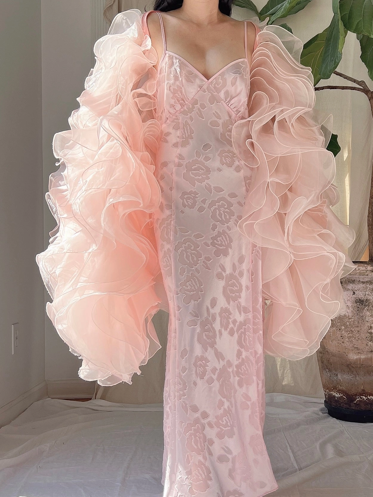 Vintage Pink Ruffle Cape/Overdress - OSFM