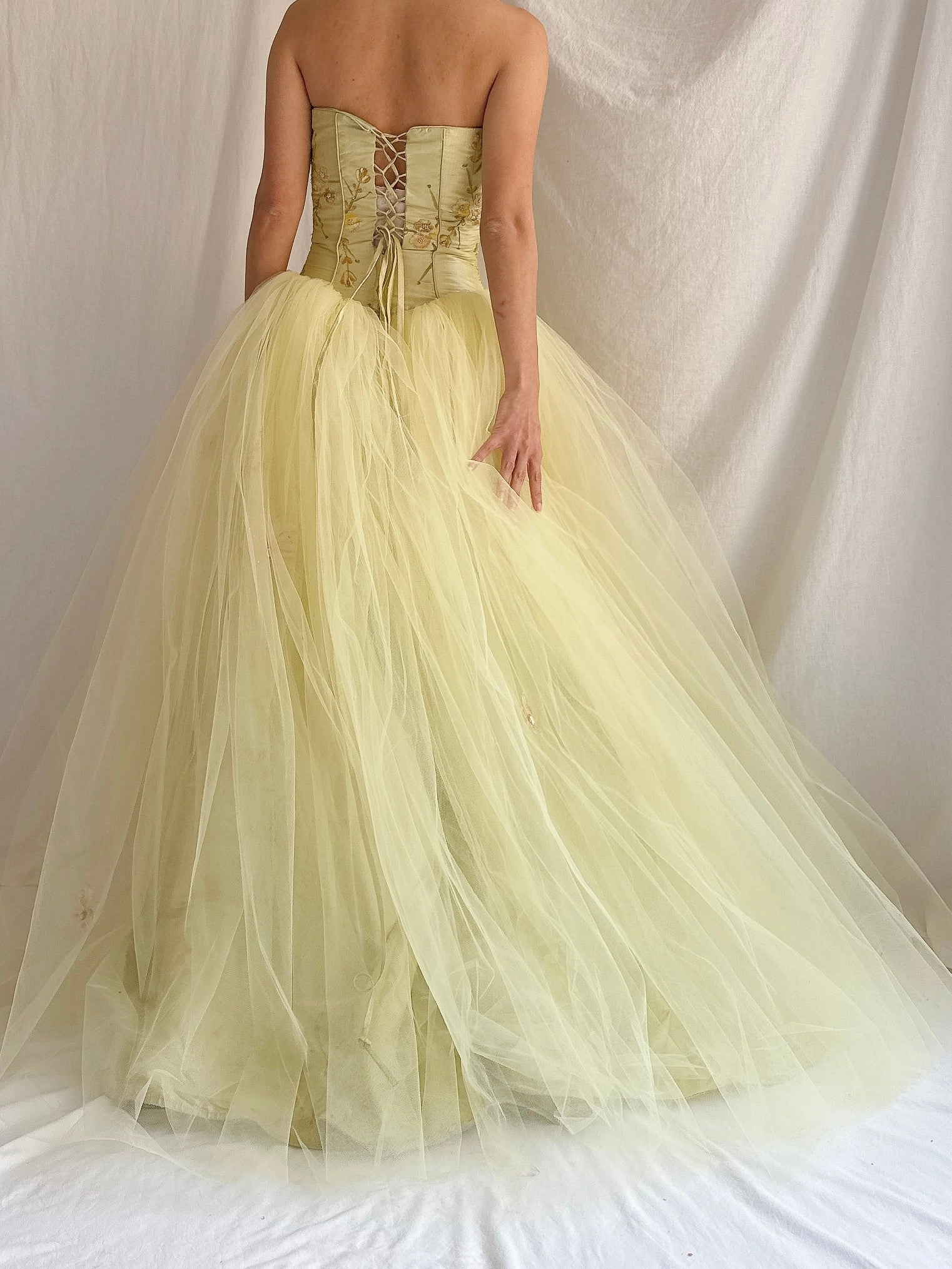 Vintage Raw Silk and Tulle Gown - XS-S