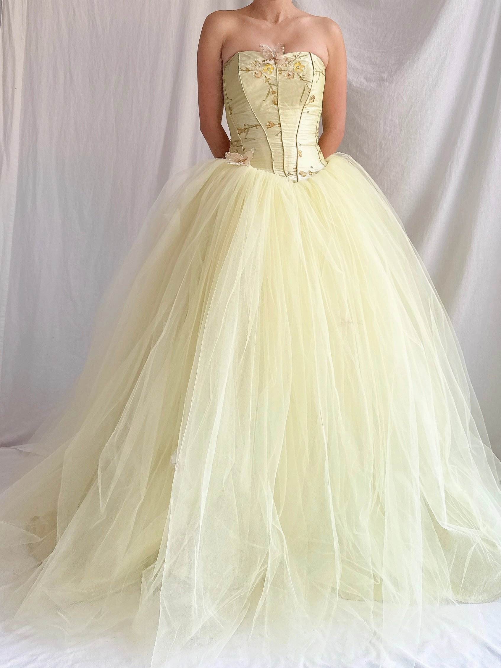 Vintage Raw Silk and Tulle Gown - XS-S