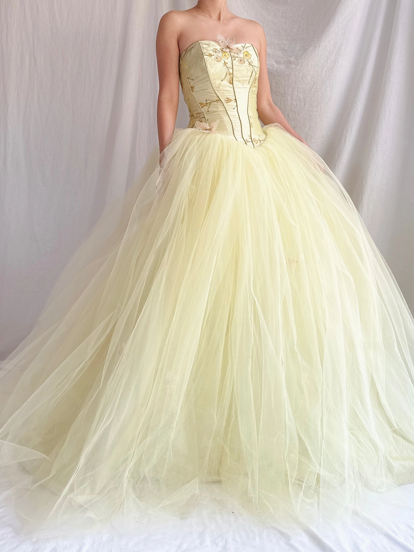 Vintage Raw Silk and Tulle Gown - XS-S