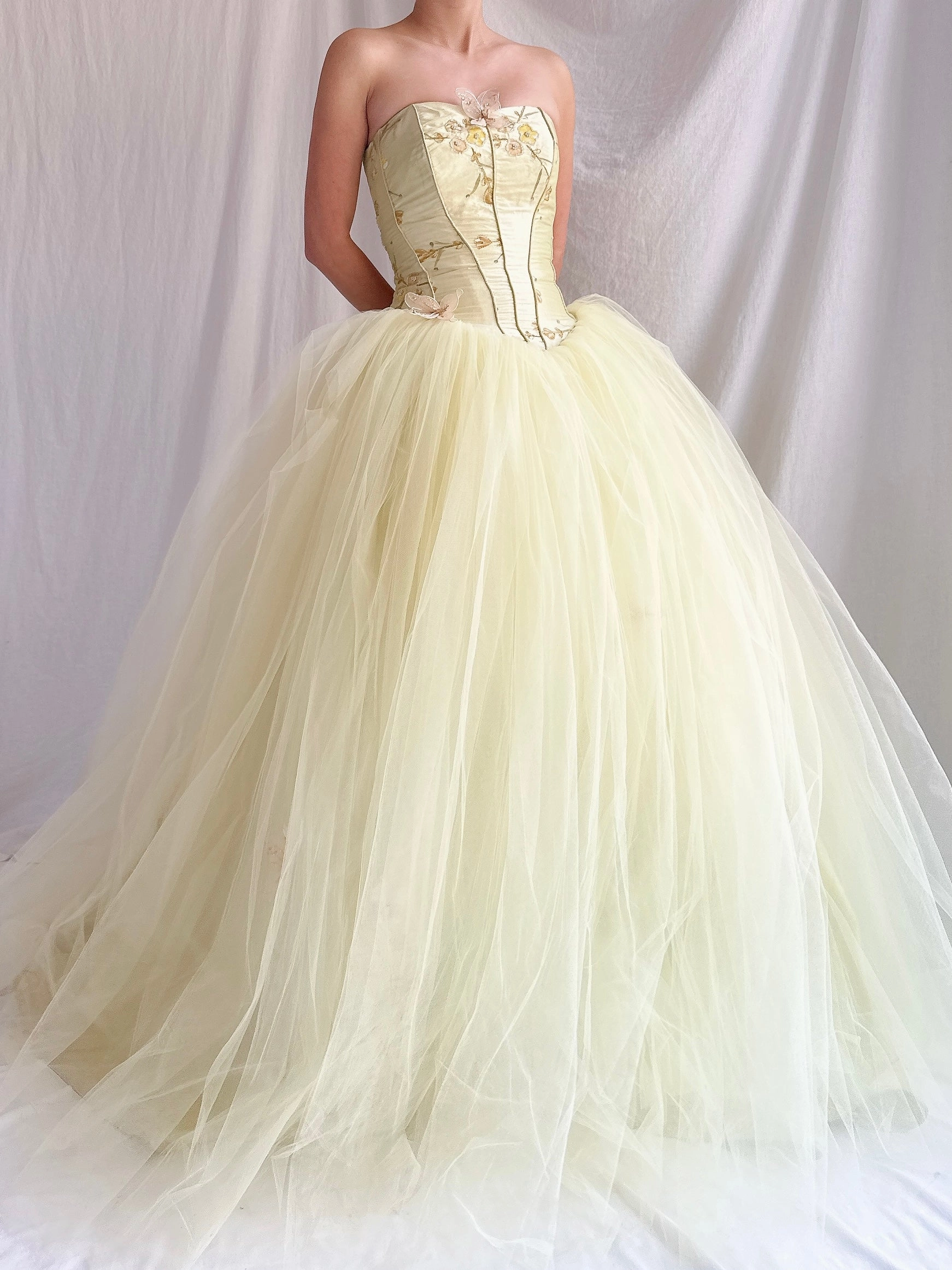 Vintage Raw Silk and Tulle Gown - XS-S