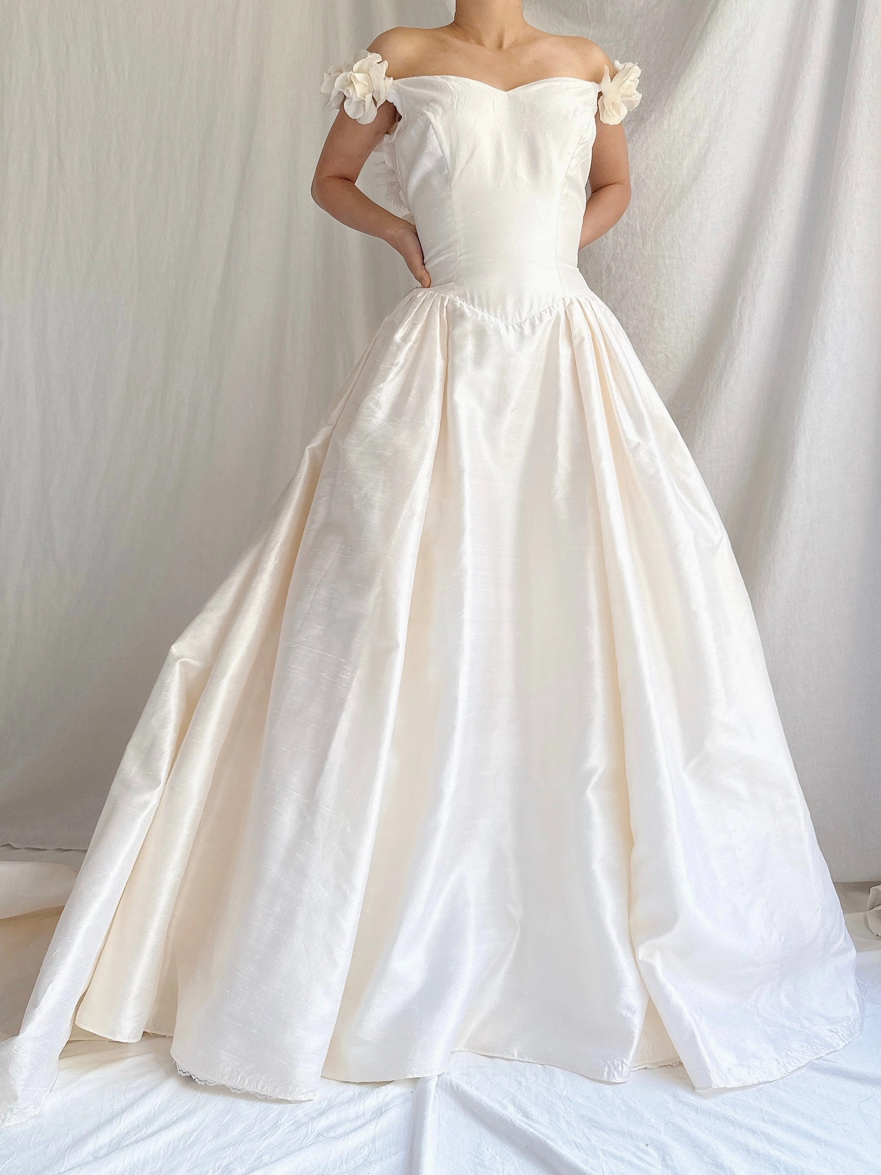 Vintage Silk Low Back Rosette Gown - M