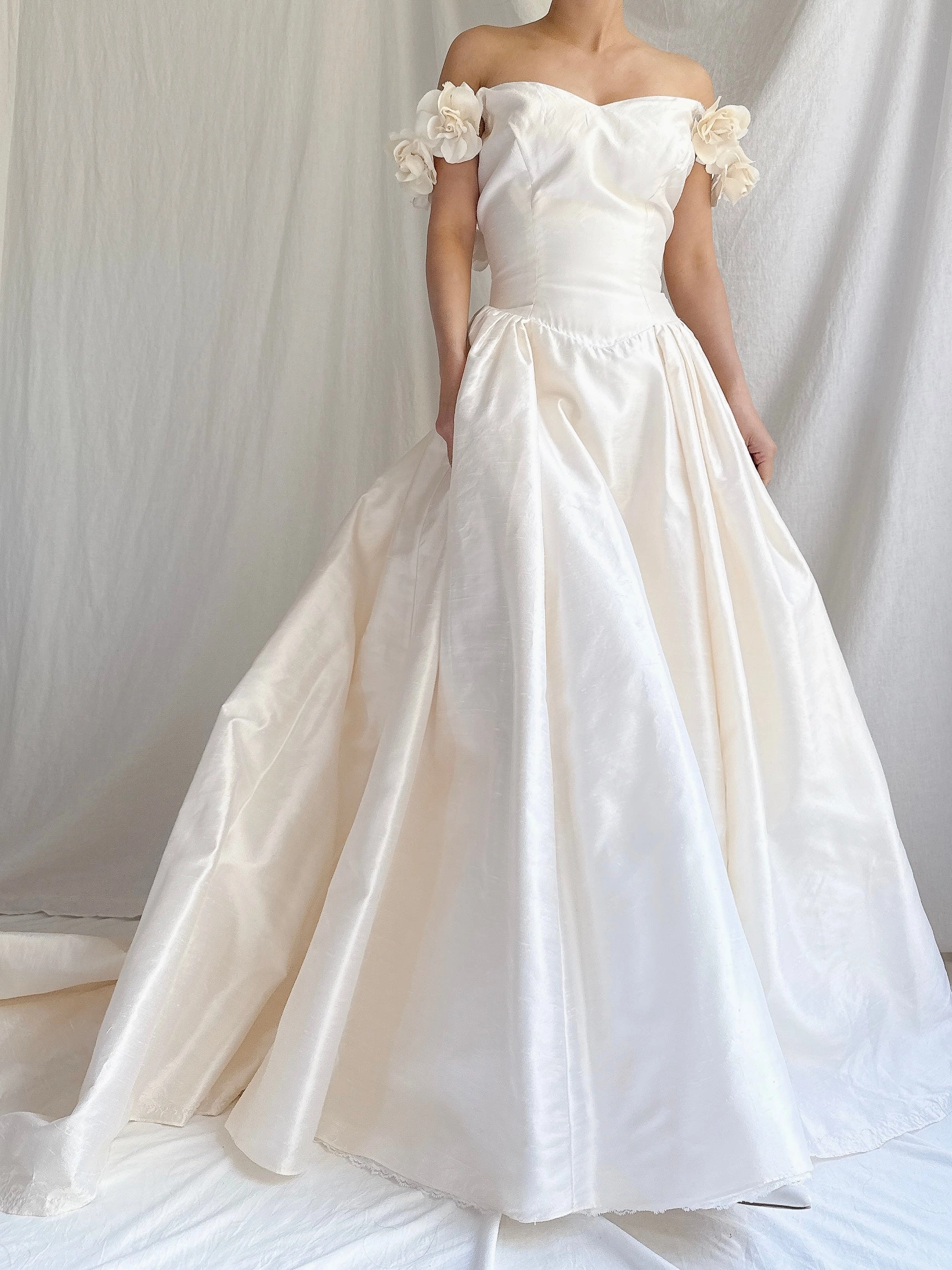 Vintage Silk Low Back Rosette Gown - M